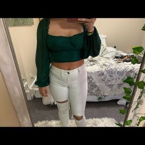 Dark Green Milkmaid Blouse SHEIN